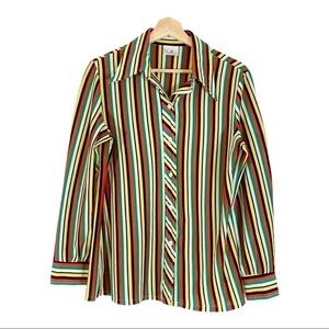 Vintage Bodin Knits Rainbow Striped Button Down Top Size M
